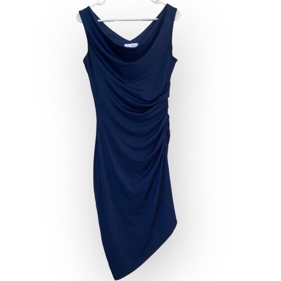 Sam Edelman Asymmetric Sleeveless Cocktail Dress Navy 2 NWOT - Picture 2 of 6